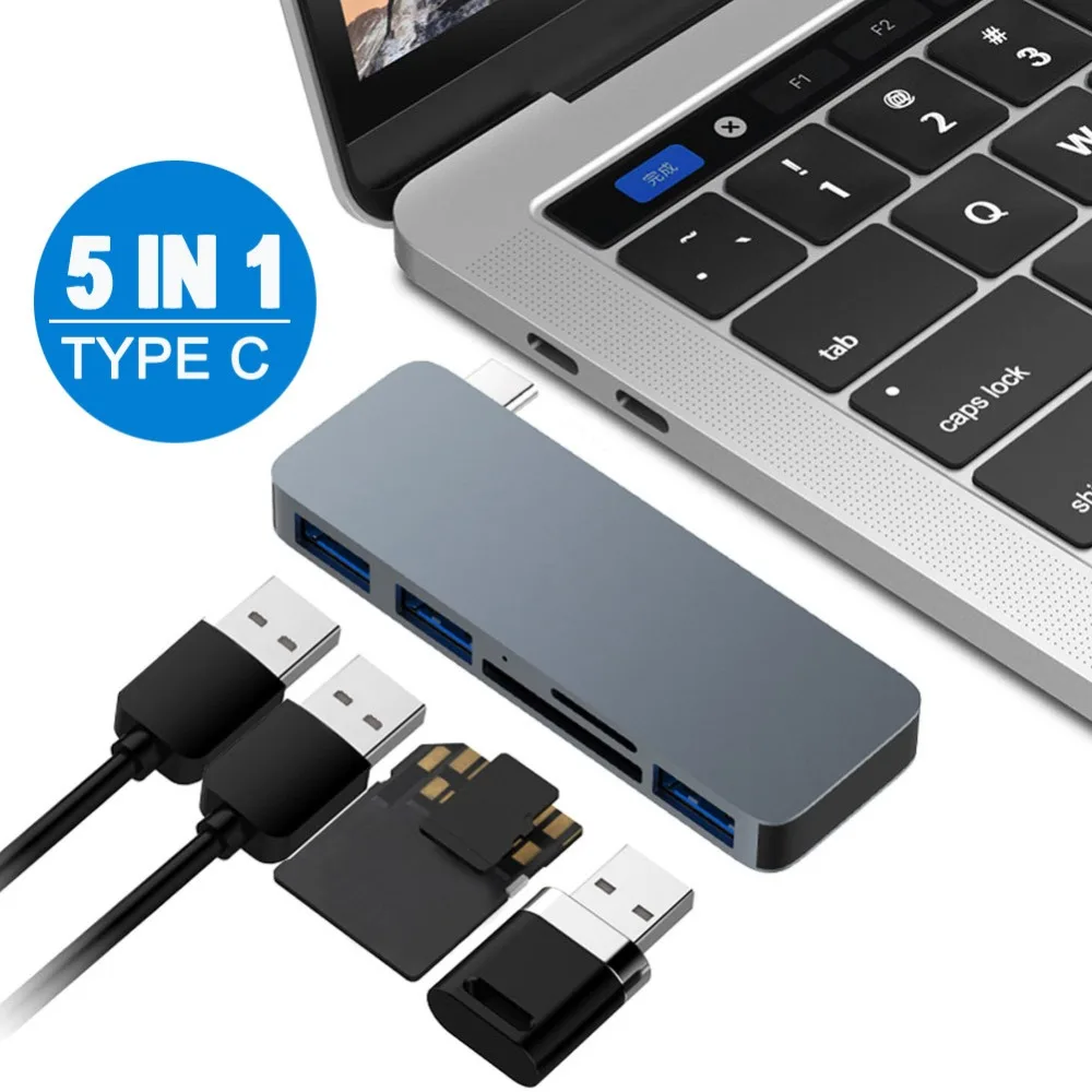 6 в 1 Тип C концентратор к HDMI 4 USB-C адаптер двойной USB 3,0 PD Micro-SD TF карта слот-ридер 6 в 1 для ASUS для Dell XPS13