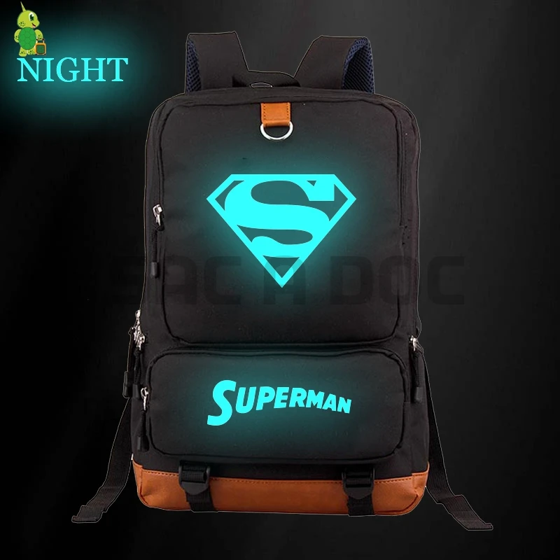 

Superman Comics Hero Luminous Backpack Canvas Laptop Backpack Super Hero School Bags for Teenage Boys Girls Travel Shoulder Bag
