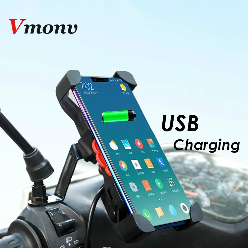 

Auto Lock Motorcycle Cell Phone Holder With USB Charger 360 Rotation Universal SmartPhone Bracket Mount For iPhone 7 8 X Samsung