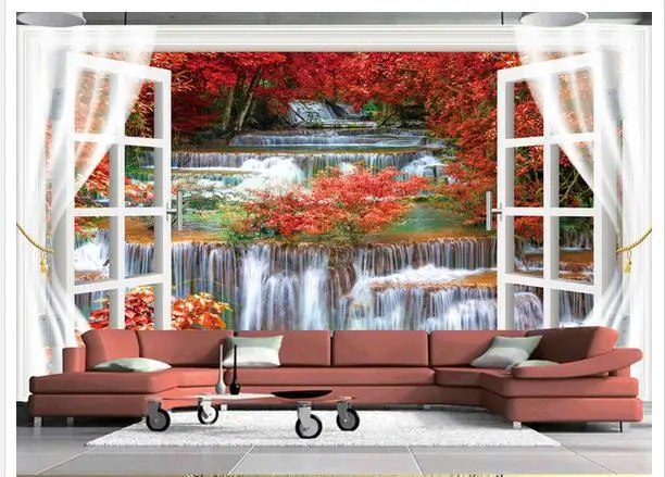 

custom photo wallpapers 3d murals wallpaper 3d Beautiful dream forest in the waterfall outside the window TV background wall