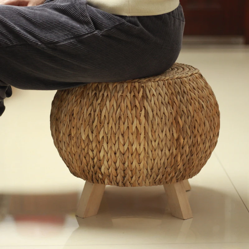 Твердая древесина ручной работы низкая ротанговая обувь табурет подставка для ног маленький круглый табурет с ножками мебель для гостиной домашняя Османская сельская - Цвет: bench 35 cm high