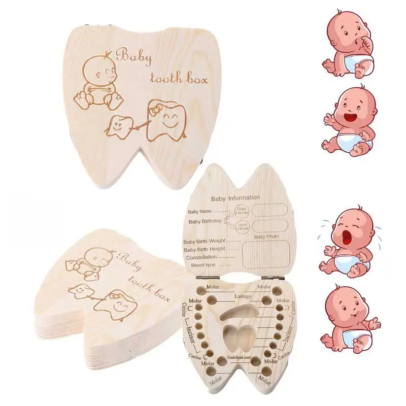 Baby Souvenirs Tooth Box Greek/Spanish/English/Russian/French /Italian Wooden Milk Teeth Organizer Storage box for Boys Girls | Мать и
