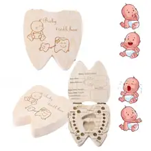 Bebê lembranças dente caixa grego/espanhol/inglês/russo/francês/italiano de madeira leite dentes organizador caixa de armazenamento para meninos meninas