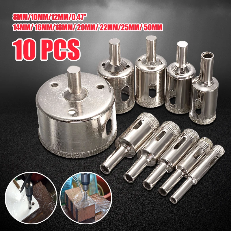Drillpro 10 шт. 8-50 мм ядро сверло Алмазная кольцевая пила режущий набор Режущий инструмент для плитки мраморного стекла гранита Электроинструмент набор
