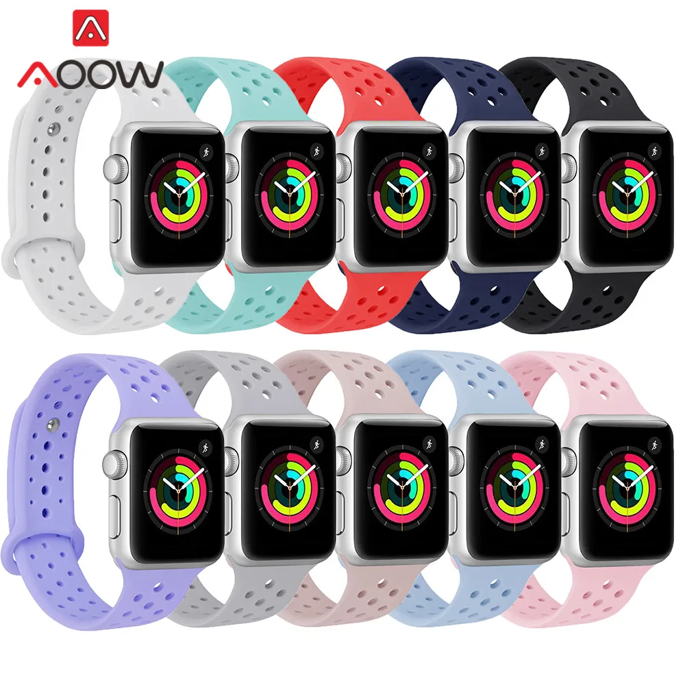 

Silicone Sport Watchband for Apple Watch 4 40mm 44mm 38mm 42mm Breathable Holes Waterproof Bracelet Band Strap for iwatch 1 2 3