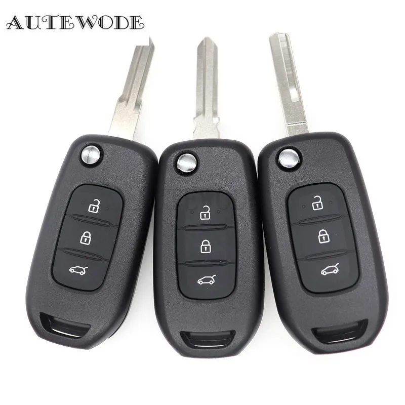 

AUTEWODE remote Fliping Car Key Shell fit for Renault Kadjar Koleos 3 button key blank fob black uncut housing key case cover