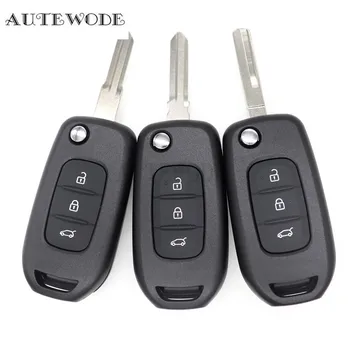

AUTEWODE remote Fliping Car Key Shell fit for Renault Kadjar Koleos 3 button key blank fob black uncut housing key case cover