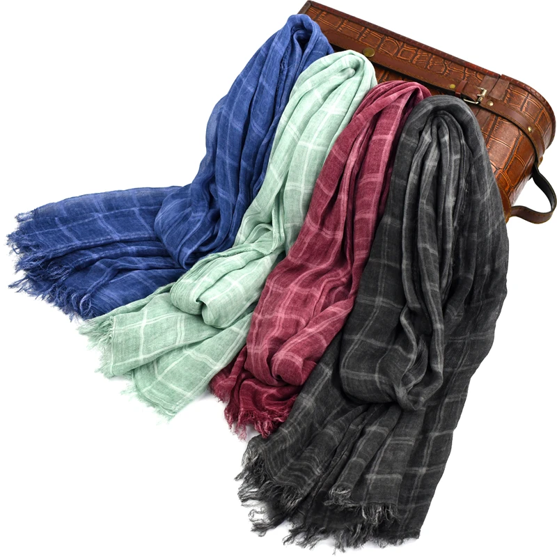 

100% Cotton Scarf Men High Quality Long Fashion Plaid Scarf Luxury Warm Autumn And Winter Scarves