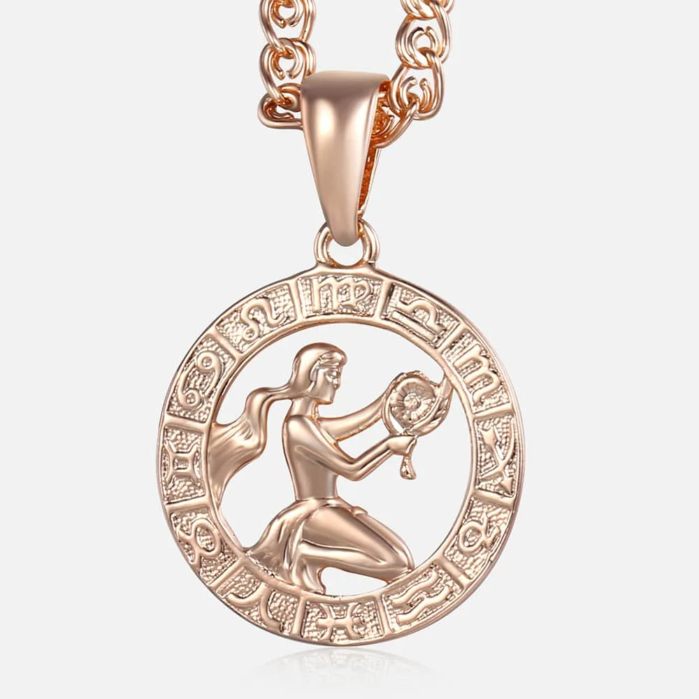 

Virgo Zodiac Sign Necklace For Women Men 585 Rose Gold Pendant Necklace Male Fashion Jewelry Hot Personal Birthday Gifts GP183