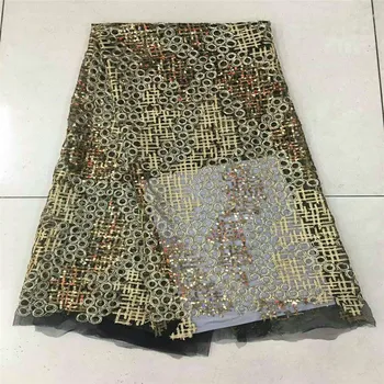 

Sequins lace fabric for wedding dress french sequins net lace gold african sequin lace fabric luxury design X352-1