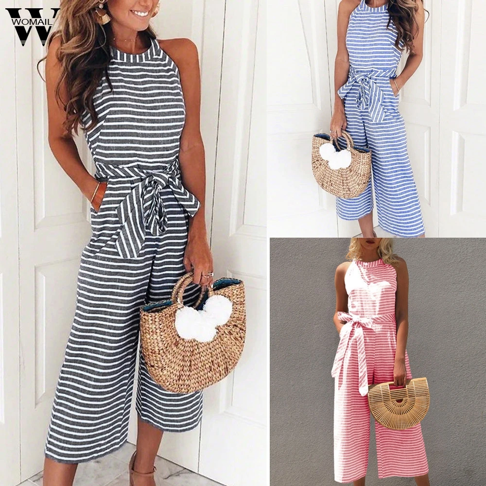 Womail bodysuit Women Summer Fashion Ladies Sleeveless Striped Jumpsuit Casual Clubwear Wide Leg Outfit new 2020 M4 Womail bodysuit Women Summer Fashion Ladies Sleeveless Striped Jumpsuit Casual Clubwear Wide Leg Outfit new 2020 M4
