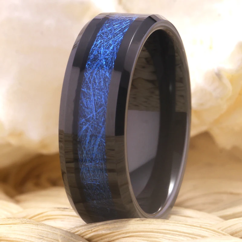 Мужские кольца модные ювелирные изделия подарки черный вольфрамовый синий метеорит обручальное кольцо для женщин Роскошные вечерние Обручальные кольца