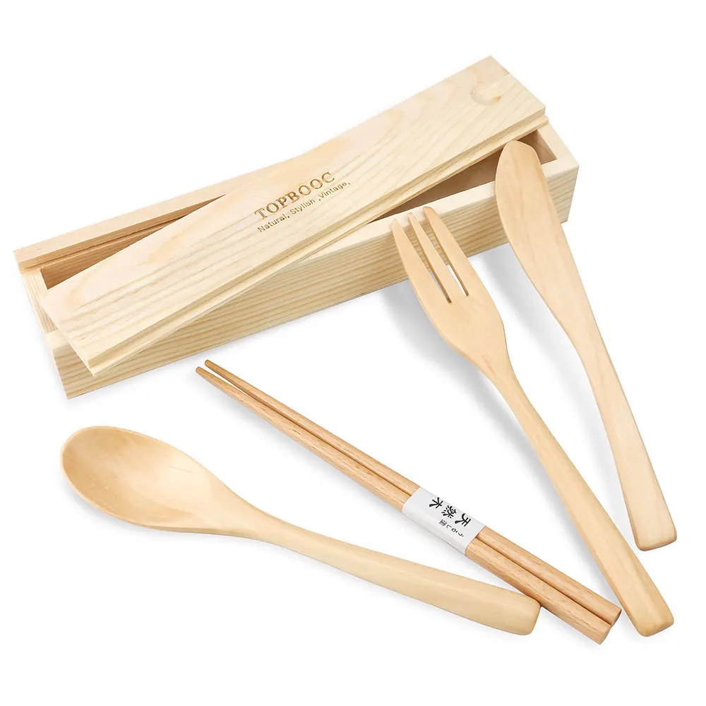 100 handmade Wood Flatware Set Cutlery Set with a wooden box,include