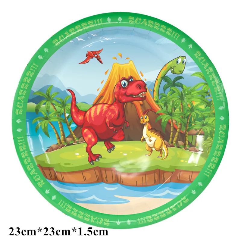 Мультяшный динозавр тема одноразовые наборы посуды для детей с днем рождения декоративные тарелки салфетки для стаканчиков вечерние принадлежности