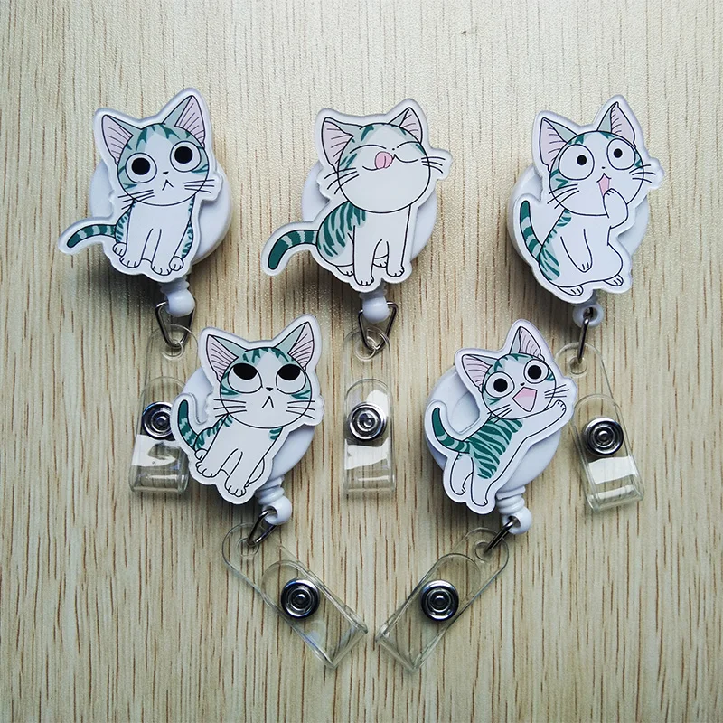 

lovely Expression cat Retractable Badge Reel Exhibition Name ID Card Badge Holder Label Clip for School early education supplies