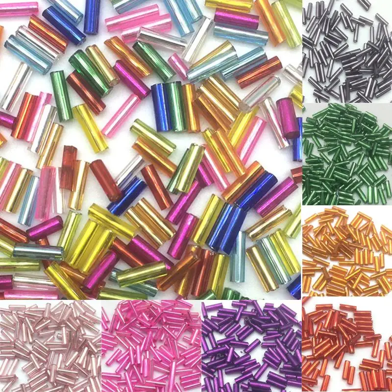 

200pcs/lot 2*6mm Crystal Glass European Long Tube Hole Spacer Beads For Necklace Bracelet Making Bugle Seed Jewelry Two Beads
