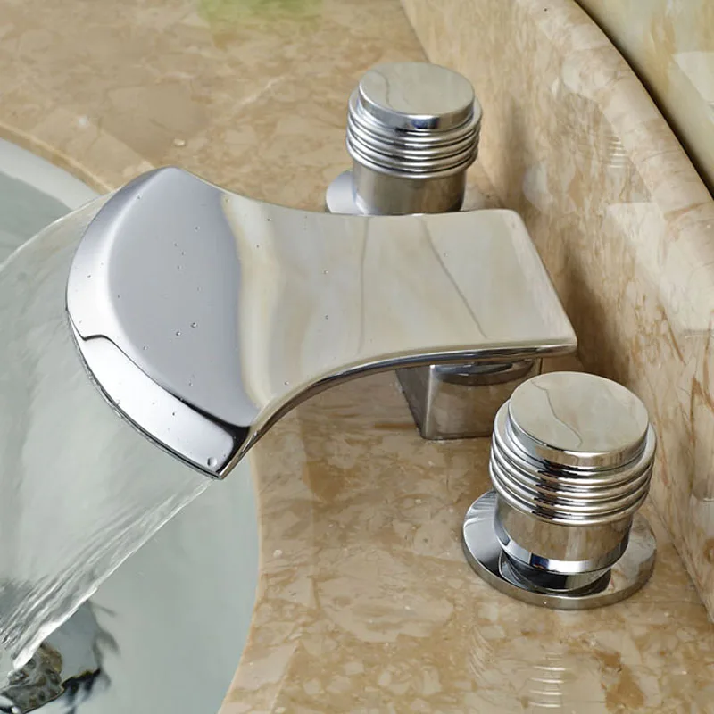 

Axe Waterfall Spout Bathroom Basin Faucet 3pcs Bathroom Sink Mixer Tap Chrome Polished