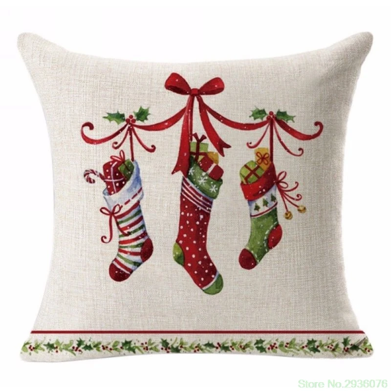 

Christmas Snowman Letter Cotton Linen Waist Cushion Cover Throw Pillow Case