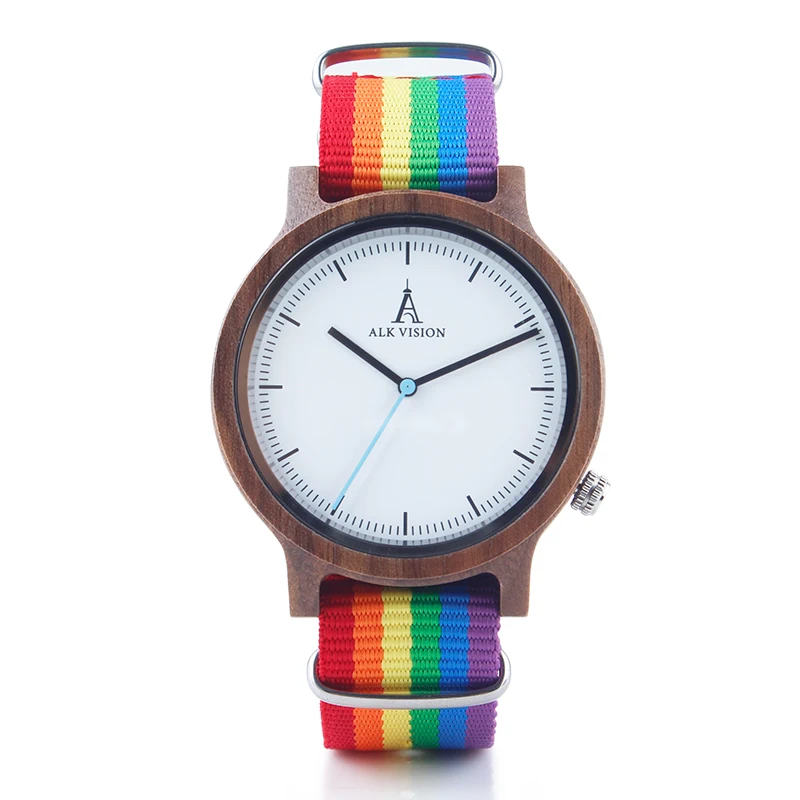 ALK Vision Pride Rainbow Top Wood Watches Dropshipping Brand Women Mens Wooden Watch Canvas LGBT Strap Fashion Casual Wristwatch 