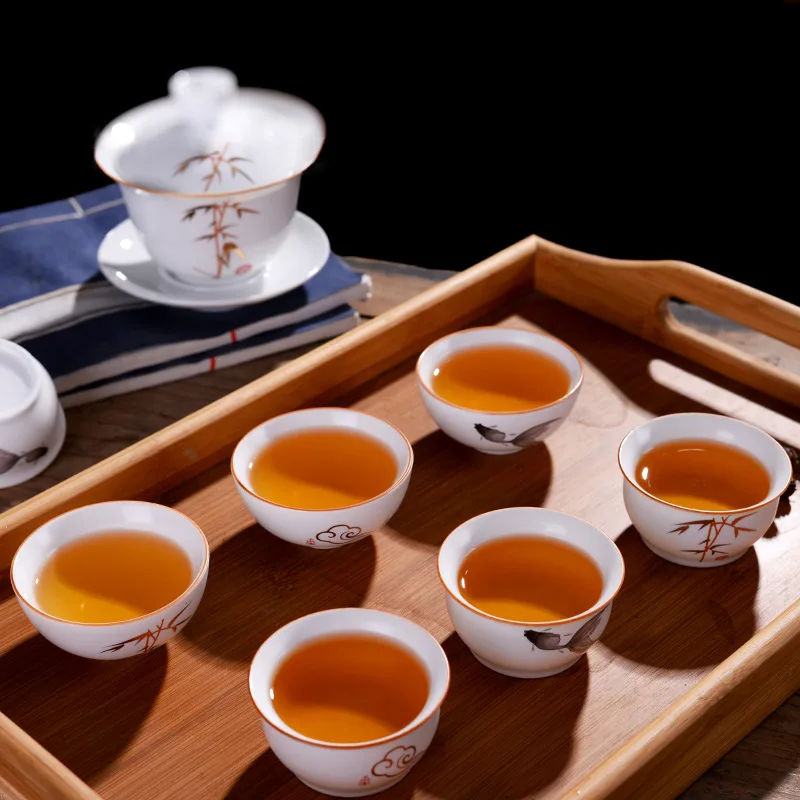4pcs Creative ceramics tea cup, Ding kiln white teacup, matt glaze Kung Fu teaset Tea ceremony supplies mug