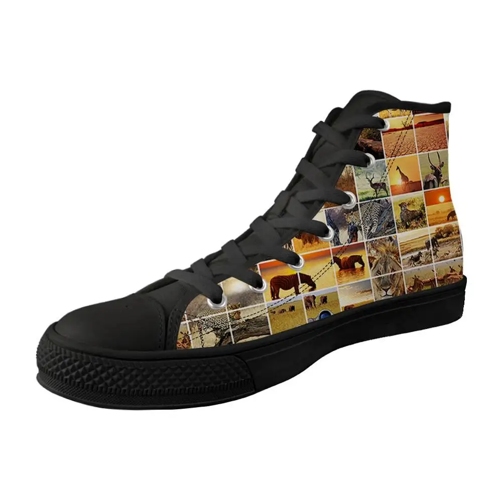 

ELVISWORDS Animal Puzzle Vulcanized Shoes Outdoor Painting Print Running Fashion Trends Walk Shoes Athletic Laces