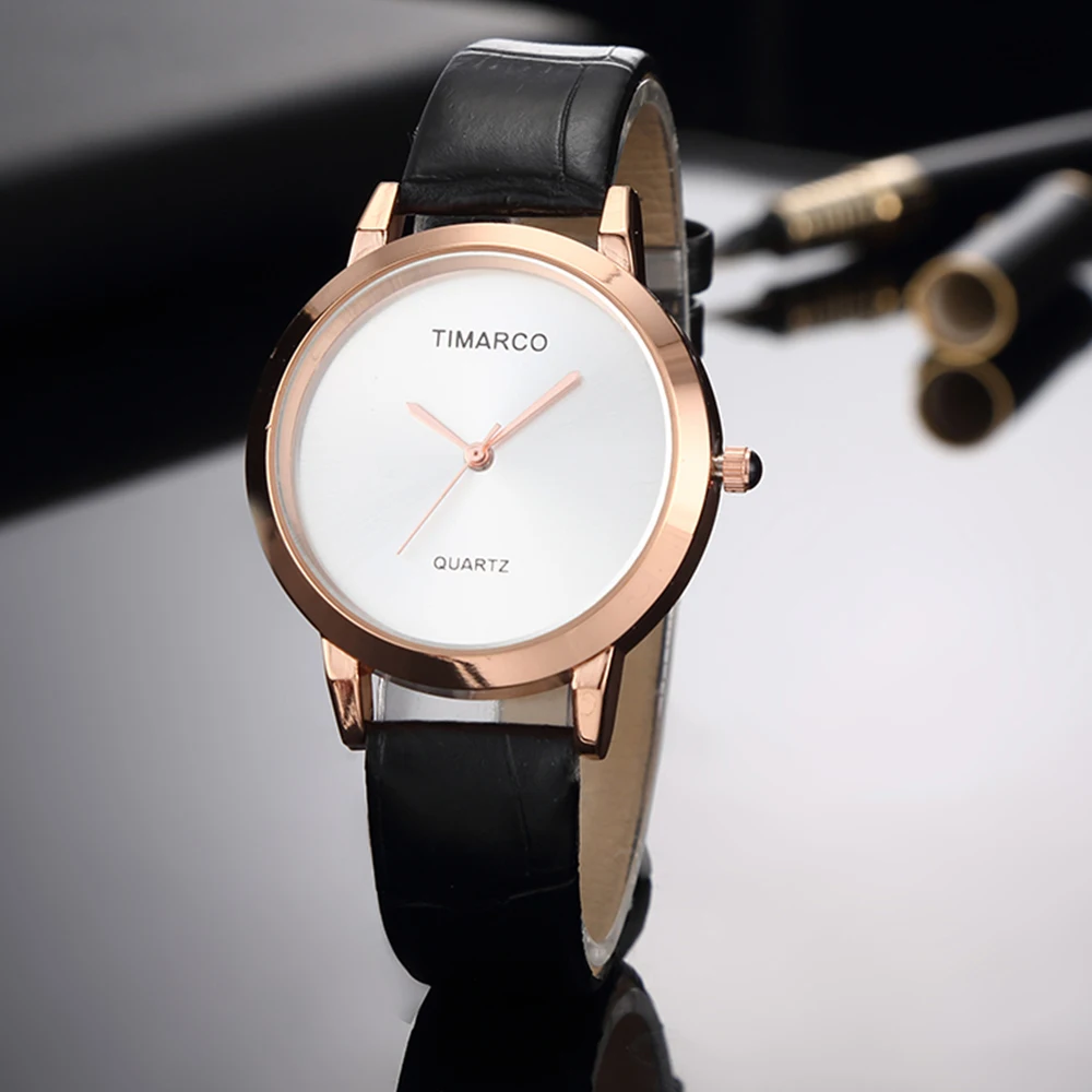 Новые модные женские часы простой дизайн циферблат из розового золота кожаный ремешок аналог кварцевые часы Saats reloj mujer - Цвет: Black White