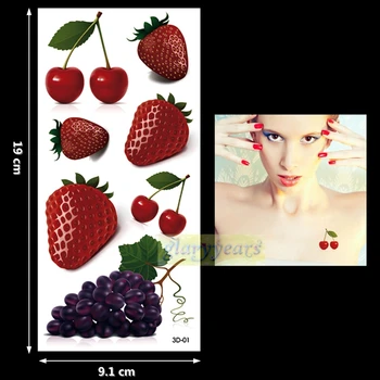 

New 1PC Fashion Women Men Waterproof Temporary Tattoo Simulation Removable Vivid Body Art 3D-01 Strawberry Cherry Grape Fruit