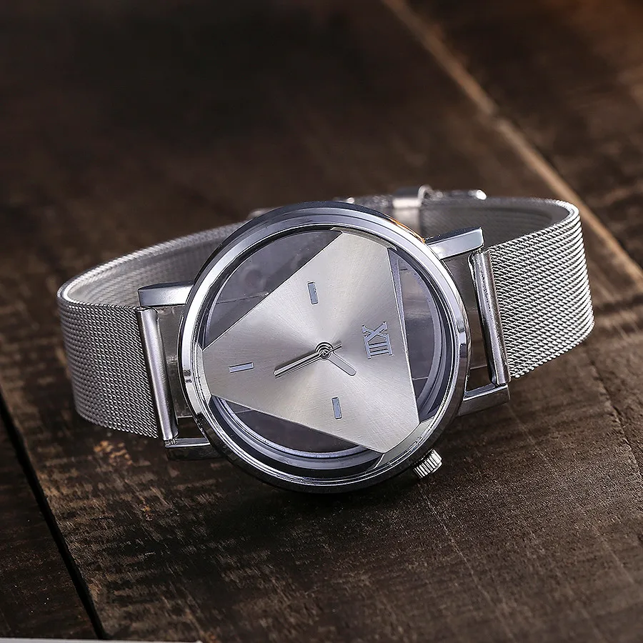 

Vansvar Fashion Women Silver Black Triangle Watch Casual Transparent Hollow Stainless Steel Quartz Watches Relogio Feminino
