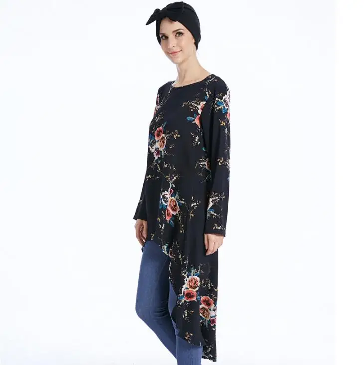 Muslim Clothing Women Top Blouse Long Sleeve Floral Printed Shirt Muslimah Islamic Turkish Turkey Saudi Arab Dubai Femme Wear