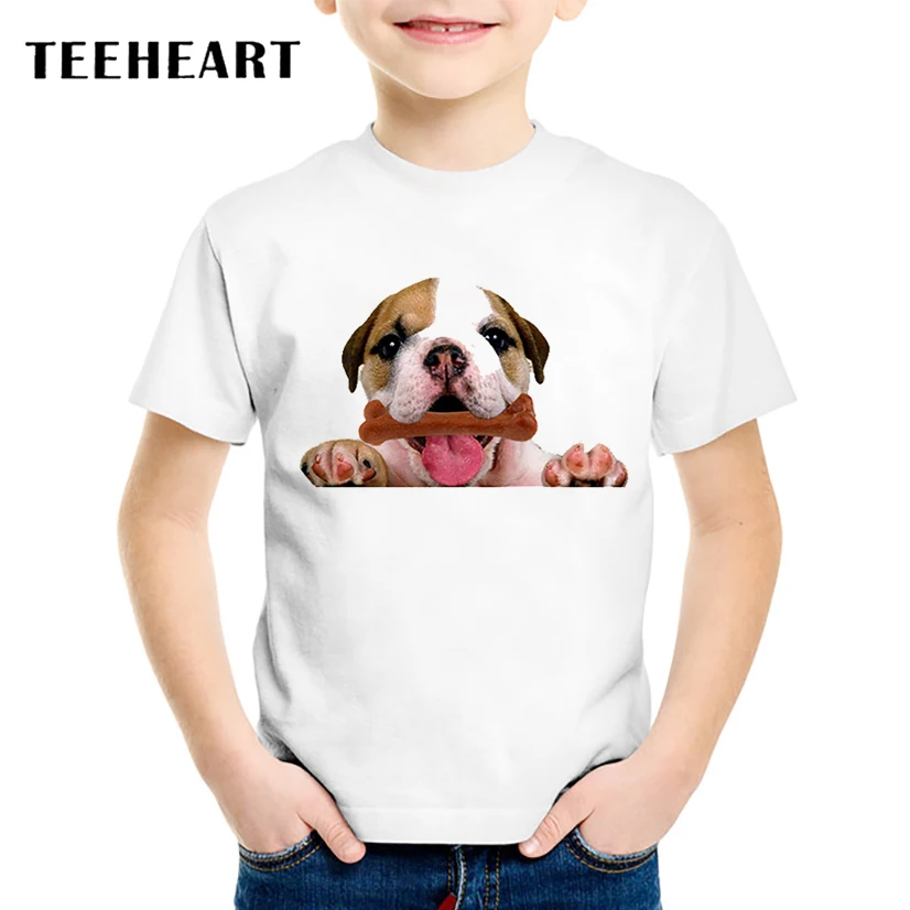 TEEHEART New Boys/girls's T shirt Cute Bulldog Bone Top Printed