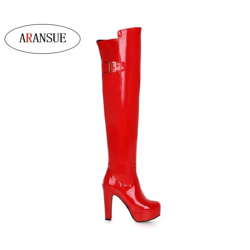 

ARANSUE Female autumn winter sexy nightclub boots European and American red super high heel Knee Boots Botas black women shoes