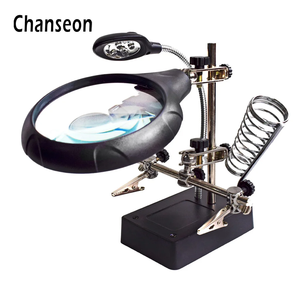 Welding Repair Tools Solder Iron Stand Holder Station LED LIGHT Soldering Iron Clamp Magnifying