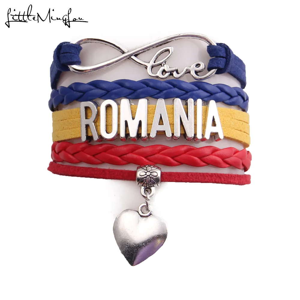 

Little MingLou Infinity love country Romania Bracelet heart Charm leather wrap men bracelets & bangles for Women jewelry
