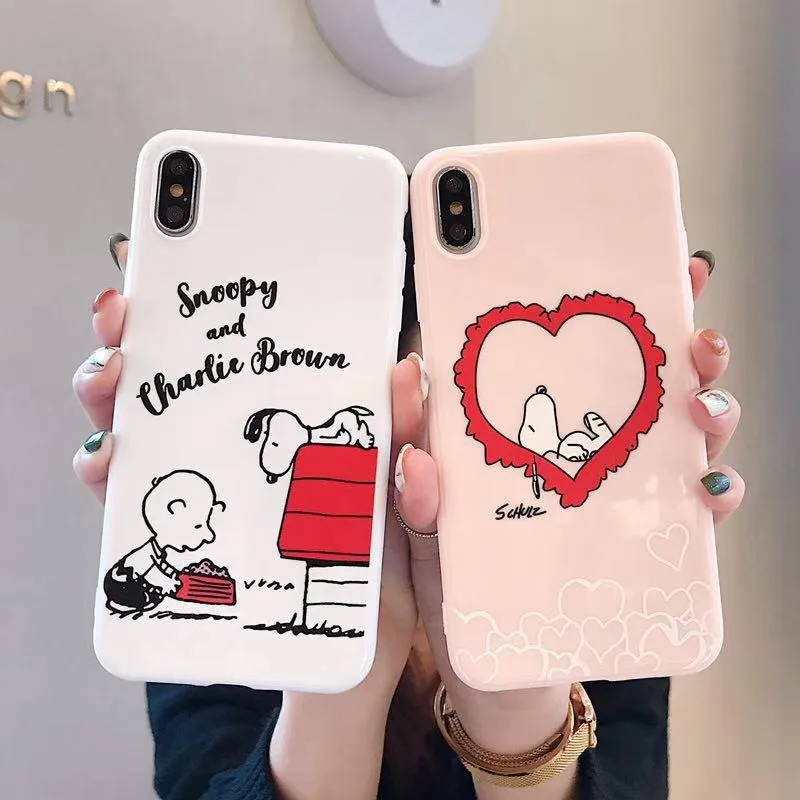 

GYKZ Japanese Snoopys Dog Charlie Brown Phone Case For iPhone 7 XS MAX XR X 6 6s 8 Plus Peanuts Cartoon Silicone Couple Cover