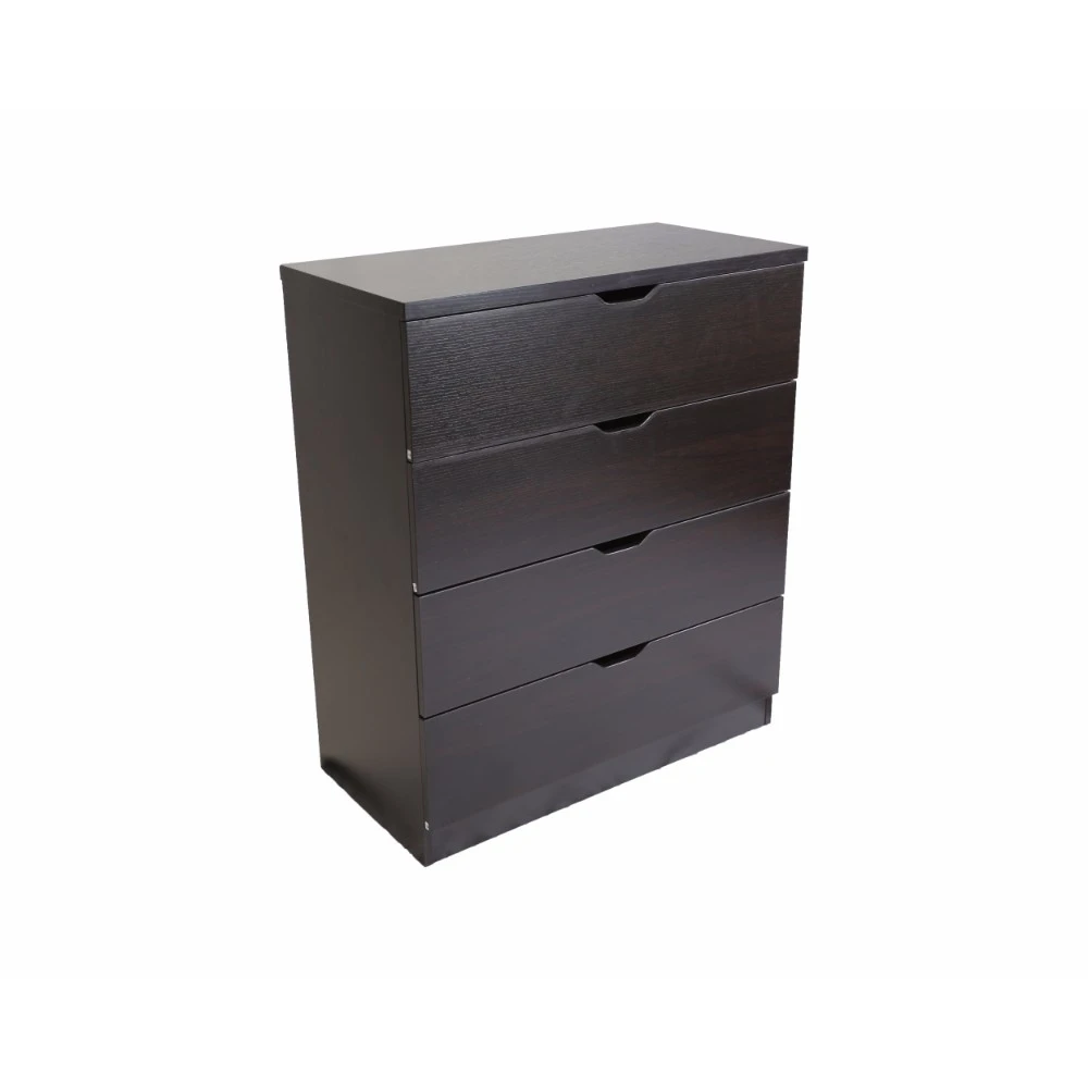 Elegant Dark Brown Finish Four Drawer Chest  With Metal Glides.