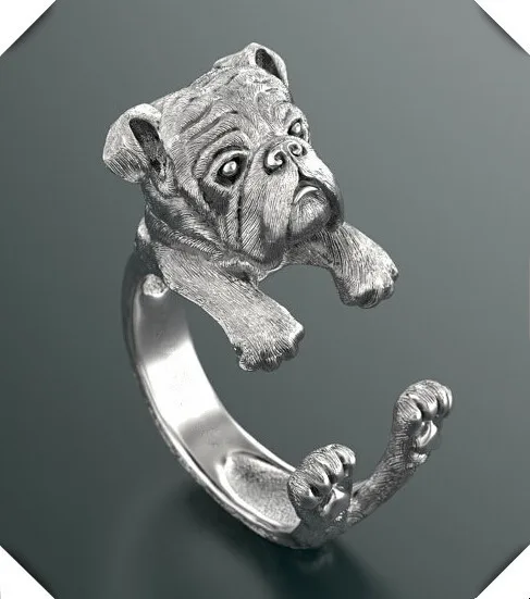 

newest wholesale punk English bulldog Ring free size hippie animal bulldog Ring jewelry for pet lovers 12pcs/lot