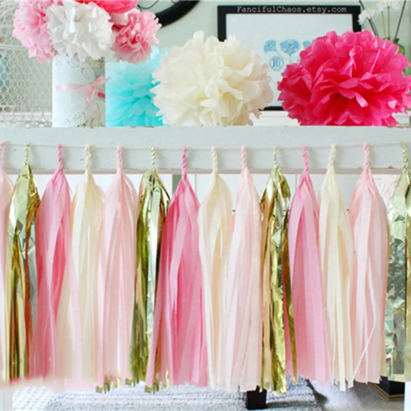 15pcs Wedding Party Decoration Paper Tassels Garland Ribbon Curtain Baby Shower Decoration Bachelorette Party Supplies Flamingo
