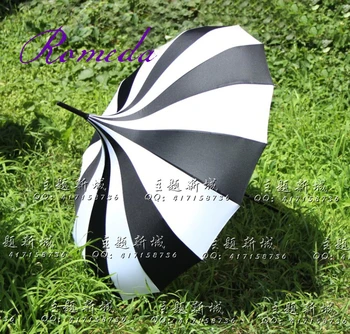 

Free shipping 1pcs/lot Pagoda umbrella Victorian Wedding Straight umbrella With Black and White Stripe Colors,