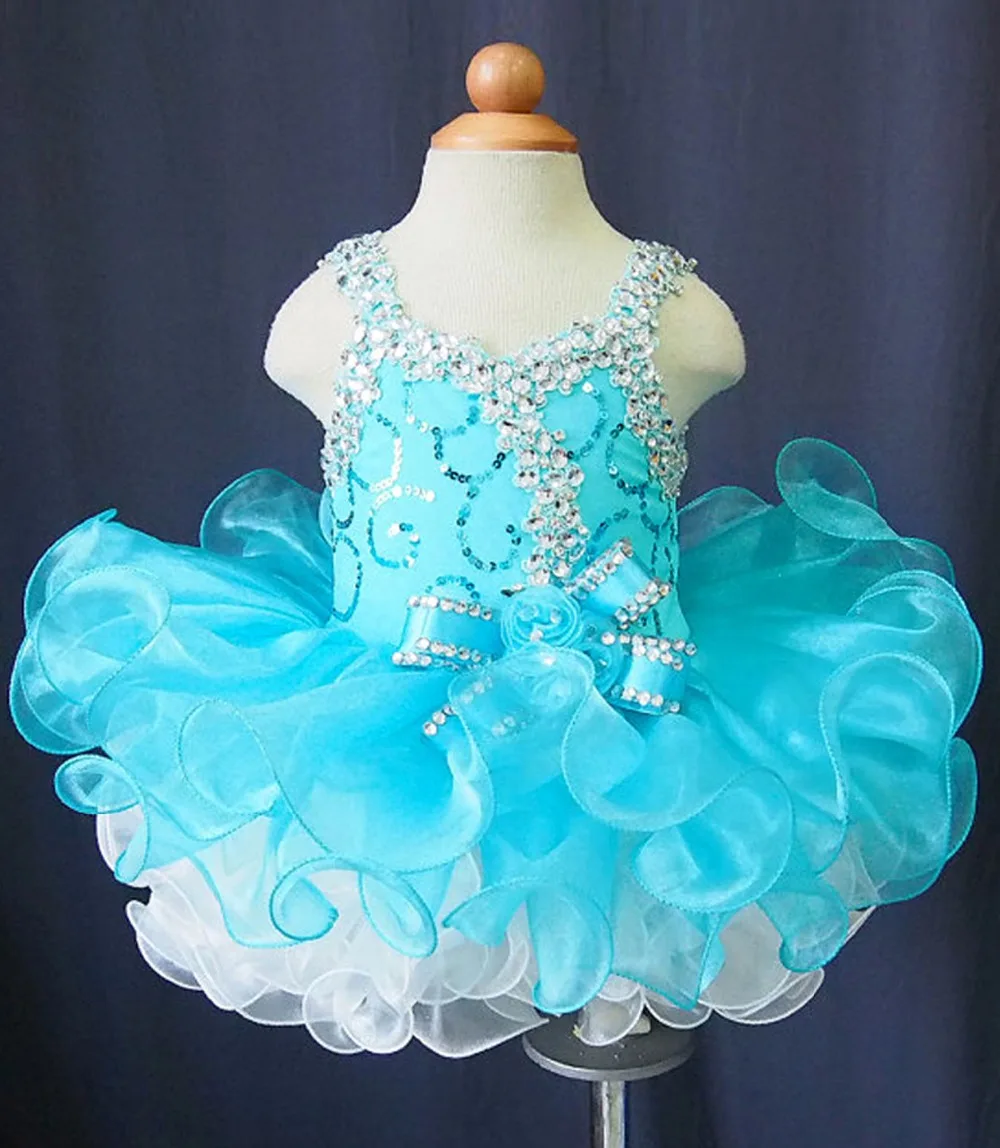 

girls Toddler Infant Cupcake Pageant Dresses Birthday Party Dress Blue Halter