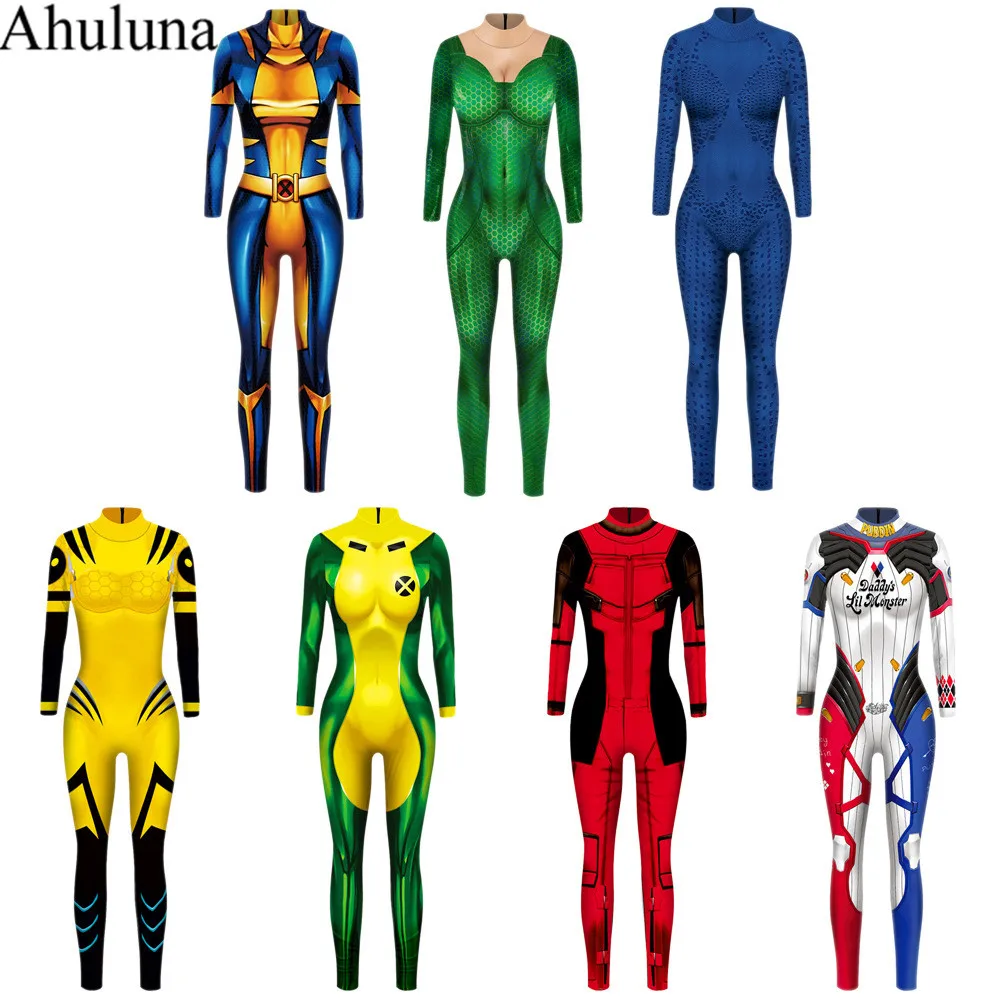 X-Men Superhero Rogue Anna Marie Jumpsuit Uniform Cosplay Costume Halloween