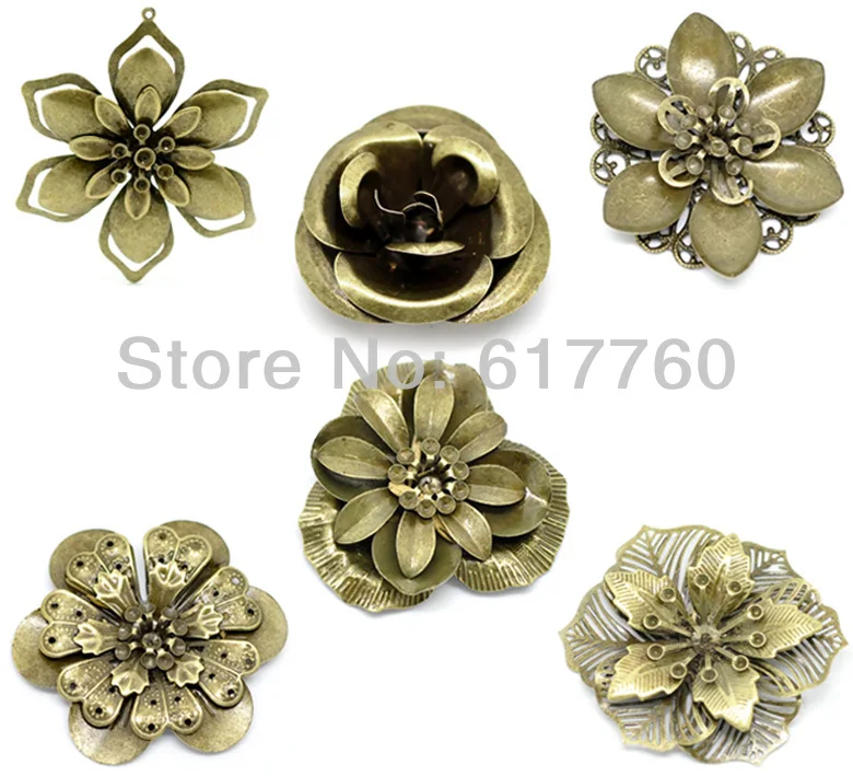 

Free shipping-30Pcs Mixed Antique Bronze Filigree Wraps DIY Jewelry Findings Connectors Embellishments 4cmx4cm-5.9cmx5cm M01064