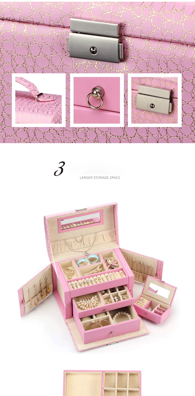 3 слоя Новая мода Кожа Шкатулка Подарочная коробка ювелирные изделия упаковка для показа большой изысканный макияж случае Роскошные