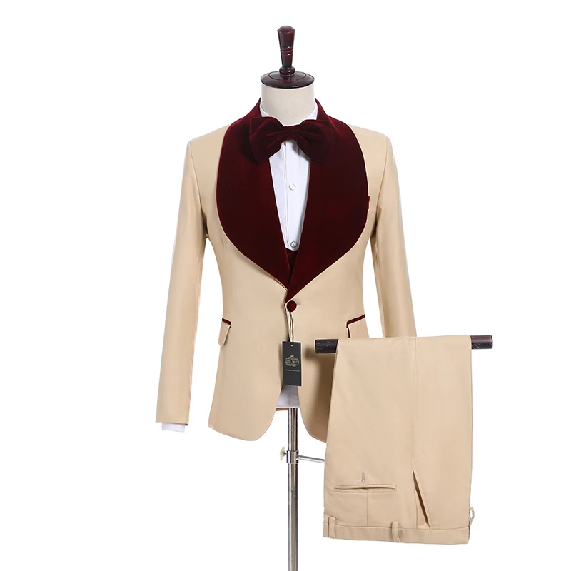 

Handsome Groomsmen Wool blend Groom Tuxedos Mens Wedding Dress Man Jacket Blazer Prom Dinner (Jacket+Pants+Tie+Vest) A21