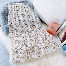 DeRuiLaDy Женская Цветочная миди юбка лето мода Высокая талия Сплит Асимметричная шифоновая юбка Женская Повседневная гофрированная пляжная юбка