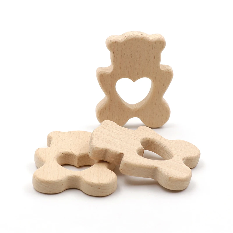 

JOJOCHEW 2pcs Beech Wood Teether Lovly Bear Food Grade Wooden Teether Charms Teething Necklace Natural wood made