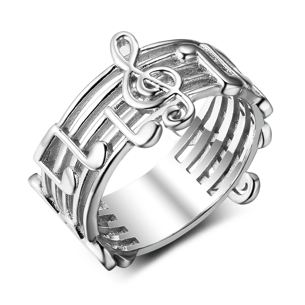 

Silver Color Diamante Euryprosopic Rings Musical Note Pattern Rings for Music Lover Trendy Literature and Art for Women