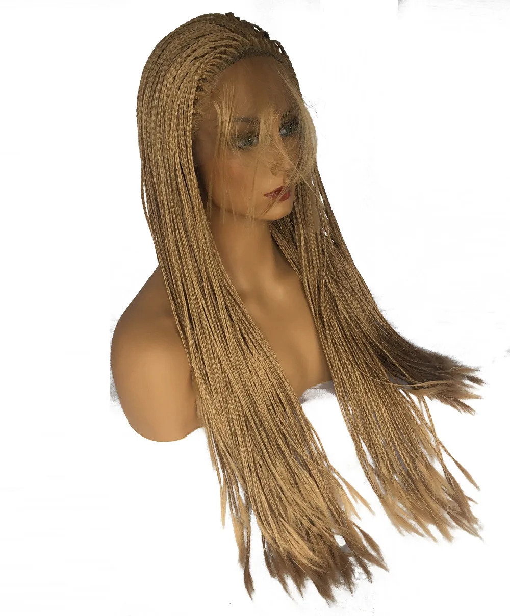 V'NICE honey Blonde бесклеевые синтетические кружева спереди коса парик с Детские волосы термостойкие волокна плетеная коробка Плетеный 27# цвет