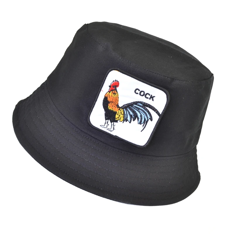 

New Fashion Panama Bucket Hats Men Women Summer Fishing Hat Animal Cock Embroidery Animal Hip Hop Cap Bob Hat