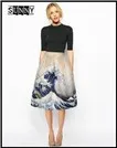 8-1  2016 new arrival women fashion midi skirts 3D print high waisted pleated skirt women polyester knee-length vintage tutu skirt