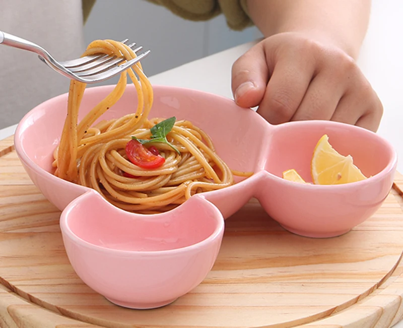 1Pc Cute Ceramic Plate Cartoon Dinner Plate Kids Divided Porcelain Plates Mickey Dishes Snack Fruit Pastry Cake Tray Tableware (1)